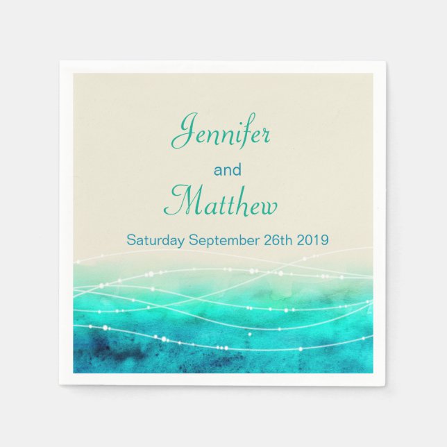 Painted sparkle seas aqua blue cream paper napkin (Front)