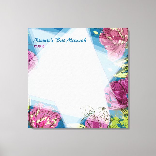 PAINTED SPRING FLOWERS Bat Mitzvah Sign-In Board Canvas Print (Front)