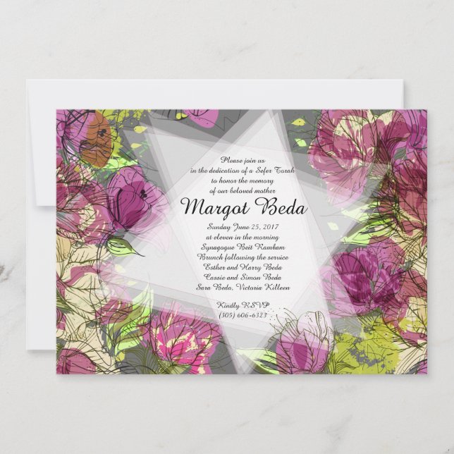 PAINTED SPRING FLOWERS  Invitation-Gray Invitation (Front)