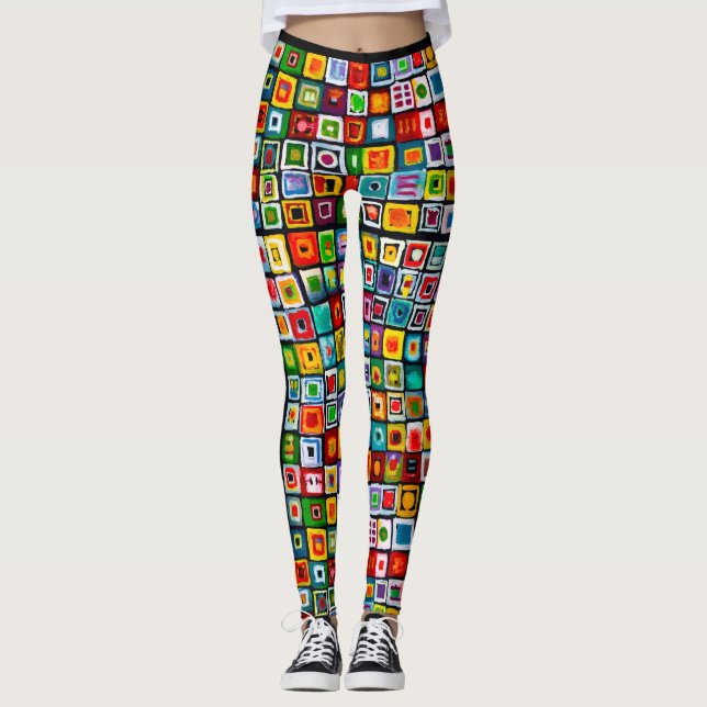 Painted Squares Boho Mosaic Leggings (Front)