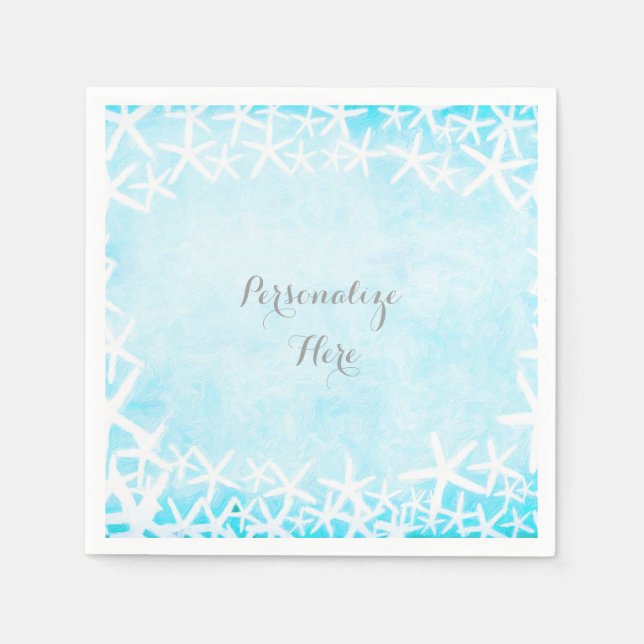 Painted Starfish Aqua Blue Custom Party Paper Napkins (Front)