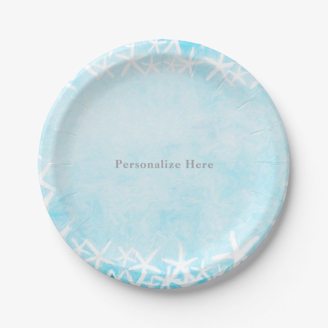 Painted Starfish Aqua Blue Party Custom Party Paper Plates (Front)