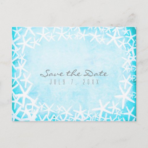 Painted Starfish Aqua Blue Party Save the Date Announcement Postcard