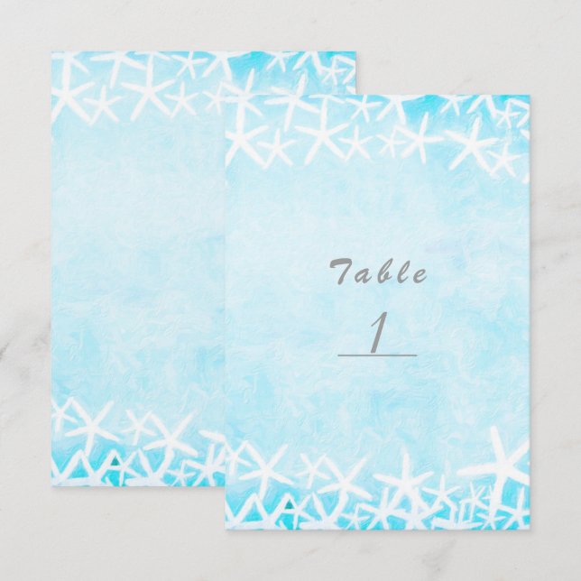 Painted Starfish Aqua Blue Party Table Number Card (Front/Back)