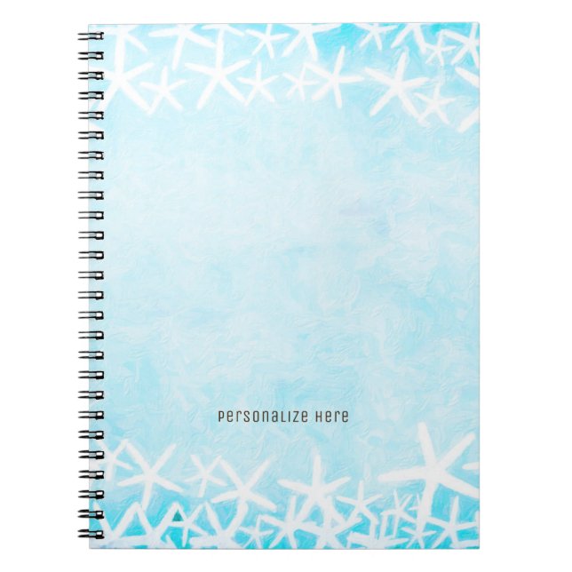 Painted Starfish Aqua Blue Tropical Beach Custom Notebook (Front)