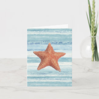 Painted Starfish on Blue Watercolor Stripes Card