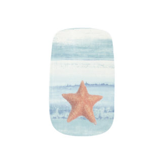 Painted Starfish on Blue Watercolor Stripes Minx Nail Art