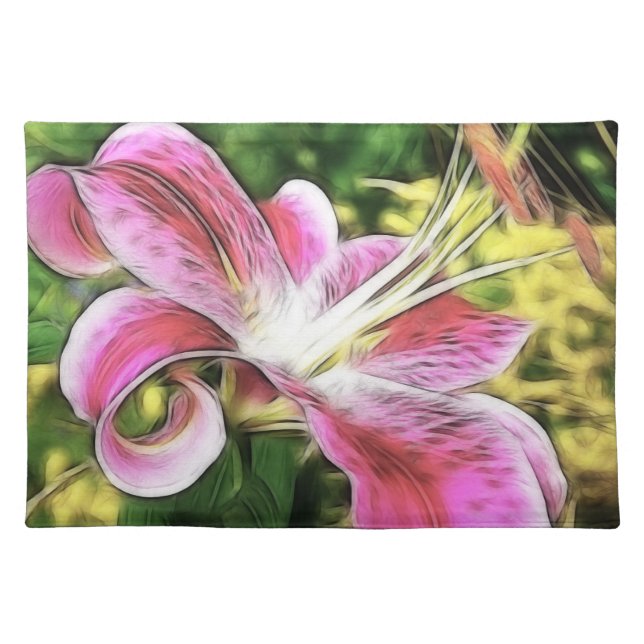 Painted Stargazer Lily Floral Cloth Placemat (Front)