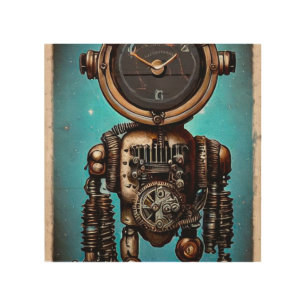 Painted Steampunk Robot Wood Wall Art