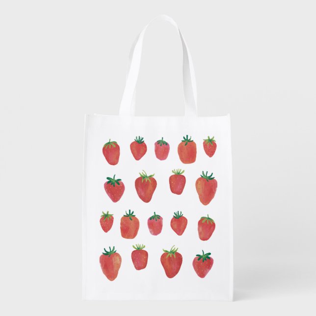 Painted Strawberries Grocery Bag (Back)