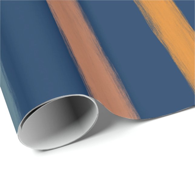 Painted Stripe Pattern Navy Blue, Brown & Orange Wrapping Paper (Roll Corner)