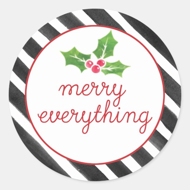 Painted Stripes Merry Everything Classic Round Sticker (Front)