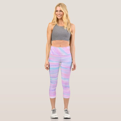  Painted Stripes Turquoise Pink Purple Capri Leggings