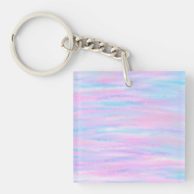 Painted Stripes Turquoise Pink Purple Keychain (Front)