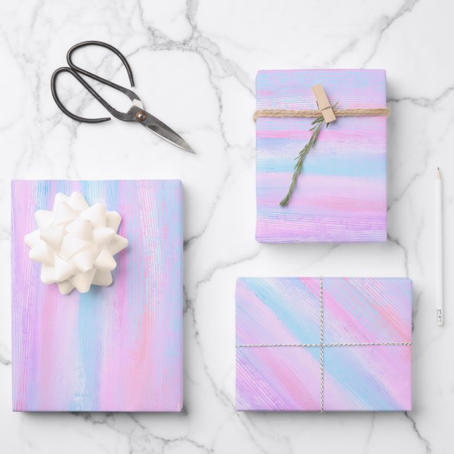 Painted Stripes Turquoise Pink Purple Wrapping Paper Sheets (Front)