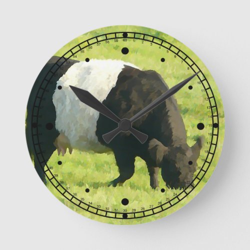 Painted Style Belted Galloway Cookie Cow Round Clock