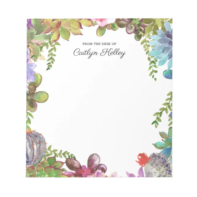Painted Succulents From the Desk of, Personalized Notepad | Zazzle
