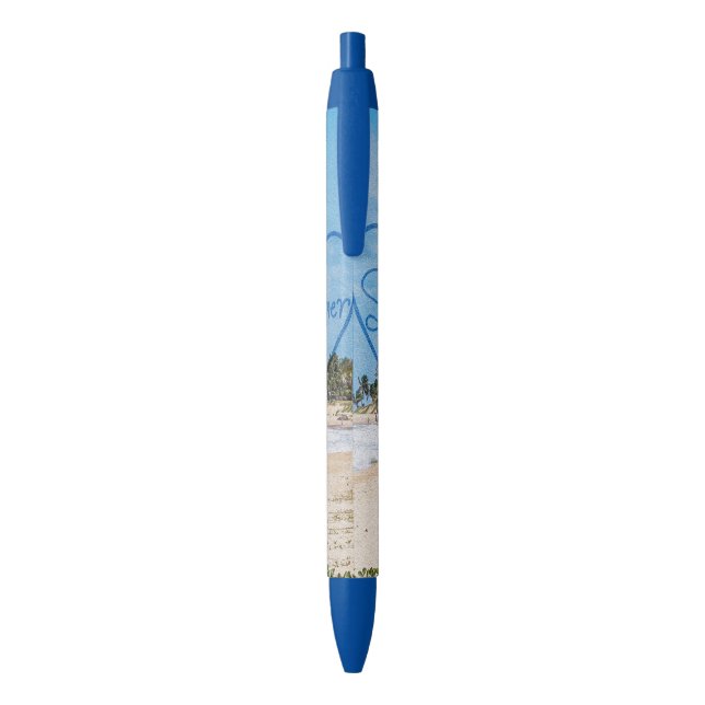 Painted "Summer" Heart Typography Beach Scene Pen (Back (Vertical))