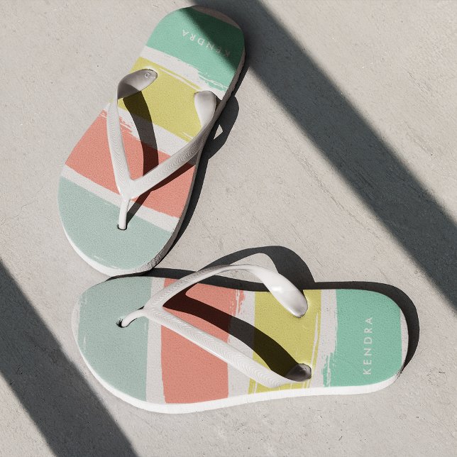 Painted Summer Stripes Sunwashed Neon Flip Flops (Creator Uploaded)