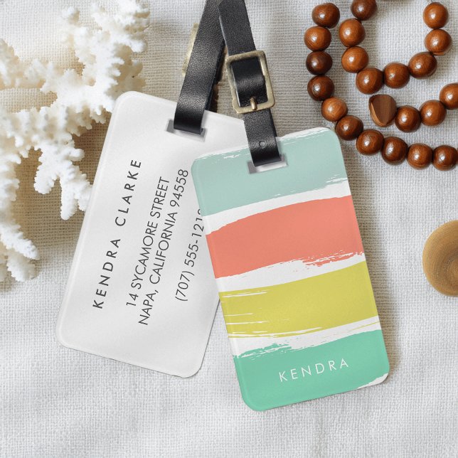 Painted Summer Stripes Sunwashed Neon Luggage Tag (Creator Uploaded)