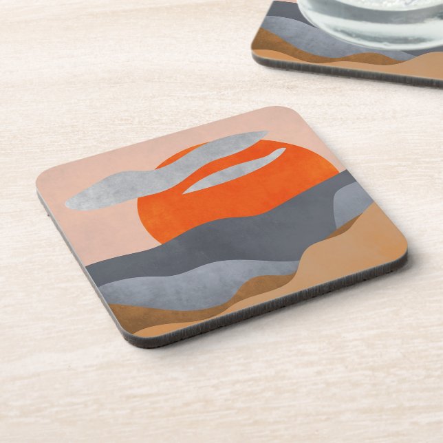 Painted Sun, clouds and water Beverage Coaster (Left Side)