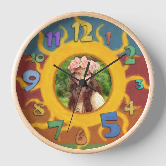 Painted Sun Photo Template Clock (Front)