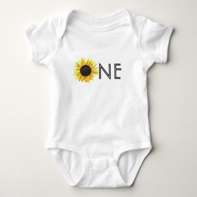 Painted Sunflower 1st Birthday Baby Bodysuit (Front)
