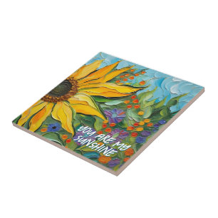 Painted Sunflower Ceramic Tile