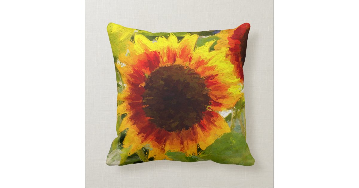 Painted Sunflower Design Throw Pillow Zazzle.com