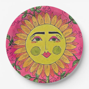 Painted Sunflower Flower Girl Paper Plates
