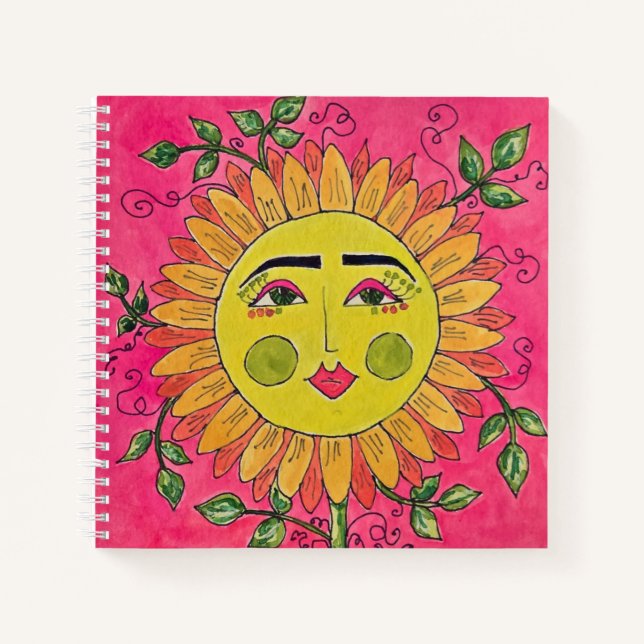 Painted Sunflower Flower Girl Spiral Notebook (Front)
