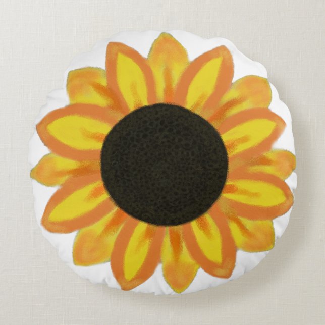 Painted Sunflower Round Pillow (Front)