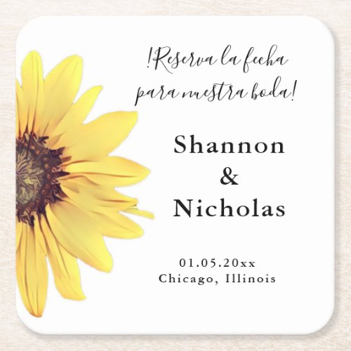 Painted Sunflower Rserva la Fecha Square Paper Coaster