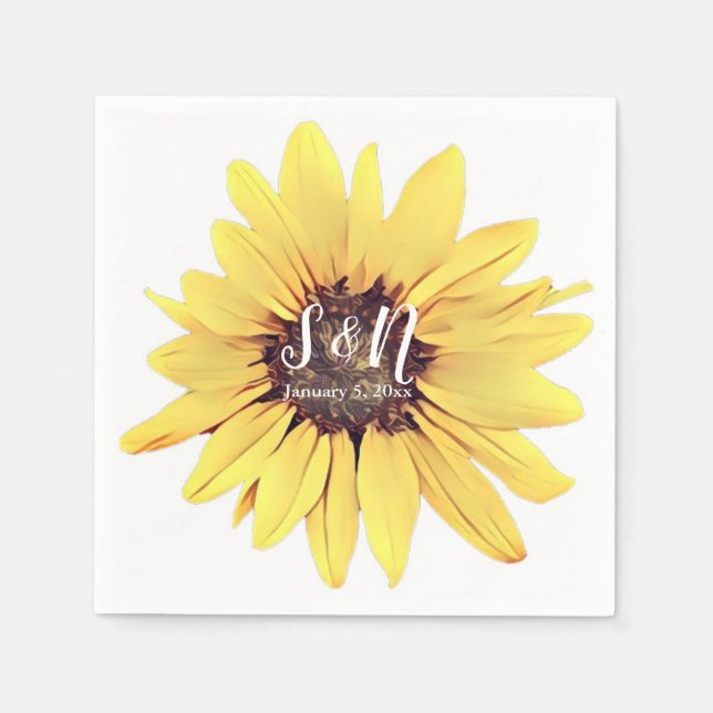 Painted Sunflower Wedding Monogram Napkins (Front)