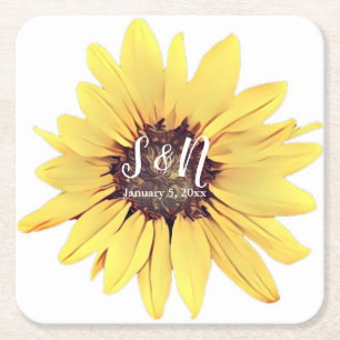 Painted Sunflower Wedding Monogram Square Paper Co Square Paper Coaster