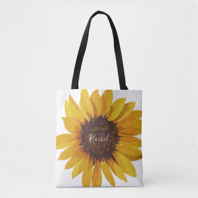 Painted Sunflower Your Name Tote Bag (Front)