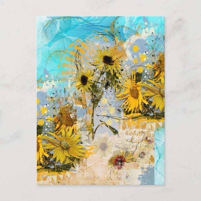 Painted Sunflowers Coaster Postcard (Front)