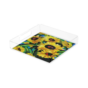 Painted Sunflowers Custom Acrylic Tray