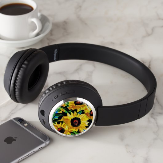 Painted Sunflowers Custom Bluetooth Headphones (In Situ)