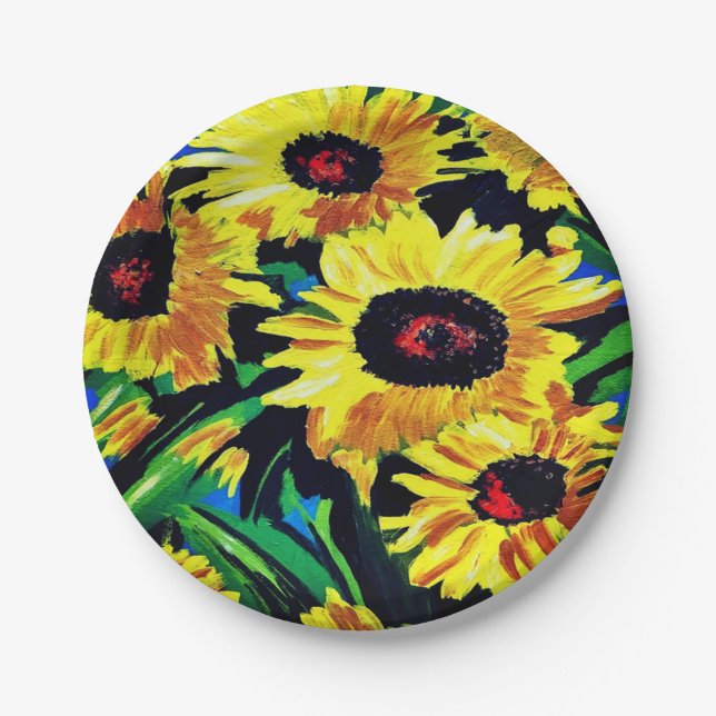 Painted Sunflowers Custom Paper Plate (Front)