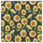 painted sunflowers pattern black fabric