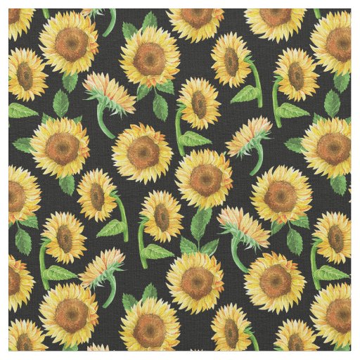 painted sunflowers pattern black fabric