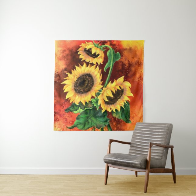 Painted Sunflowers Tapestry (In Situ)
