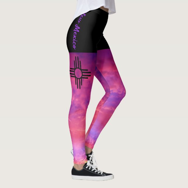 Painted Sunset Santa Fe New Mexico Zia Sun Symbol Leggings (Right)