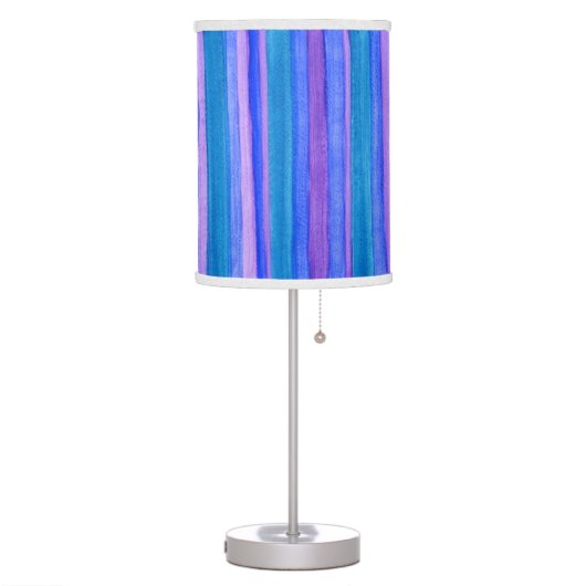 Painted Teal, Blue, Purple Stripes Table Lamp (Left)