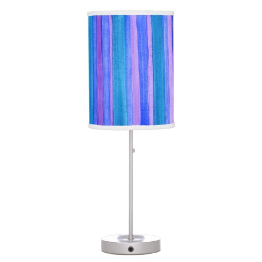 Painted Teal, Blue, Purple Stripes Table Lamp (Back)