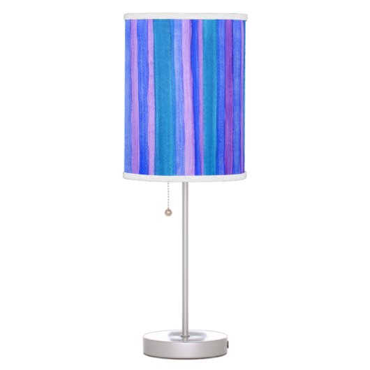 Painted Teal, Blue, Purple Stripes Table Lamp (Right)