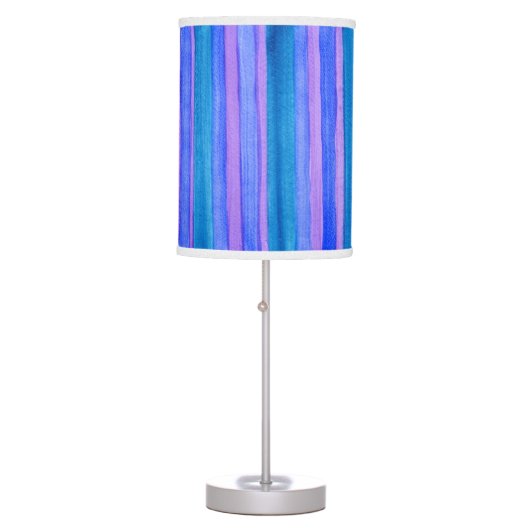 Painted Teal, Blue, Purple Stripes Table Lamp (Front)