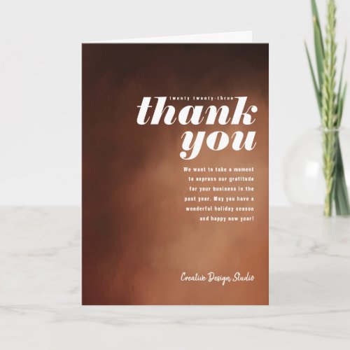  Painted Thank You Caramel Brown Folded Business Holiday Card