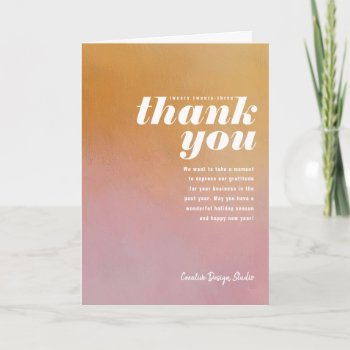 Painted Thank You Gold Pink Folded Business Holiday Card by JanelleWourmsDesign at Zazzle